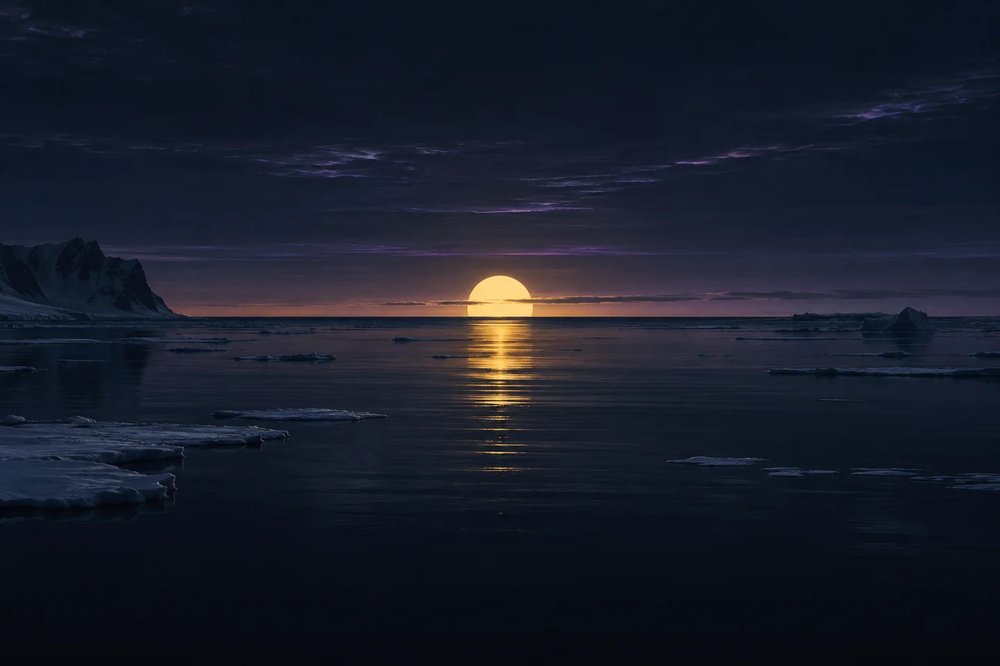 The midnight sun rests on the Arctic horizon.